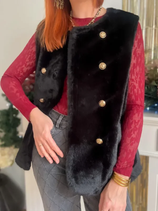 Vestes, Manteaux*Justine Boutique Marine fourrure sans manches noir