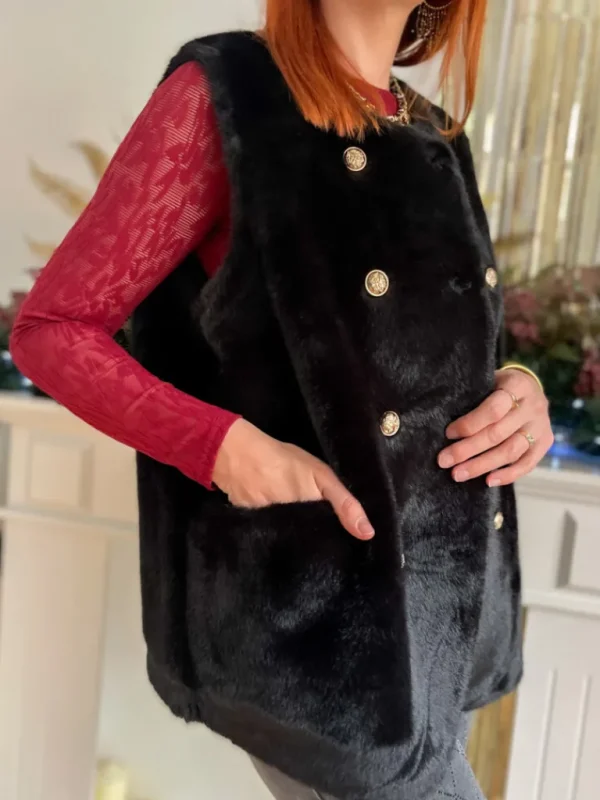 Vestes, Manteaux*Justine Boutique Marine fourrure sans manches noir