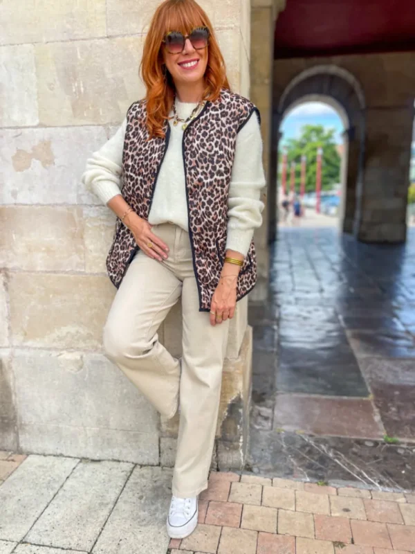 Pulls, Gilets | Vestes, Manteaux*Justine Boutique Mathilde veste sans manches léopard