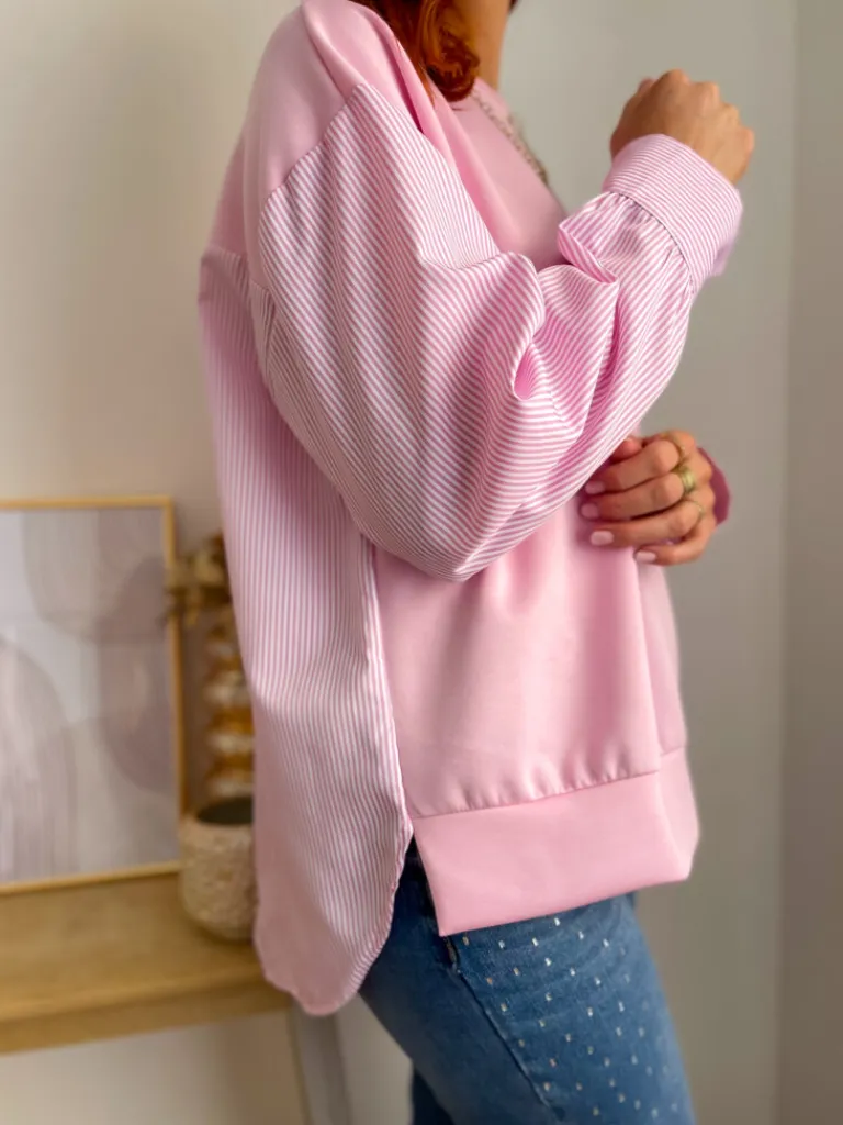 maya_sweat_bimatire_rose_2.webp Pulls, Gilets*Justine Boutique Maya sweat bi-matière rose