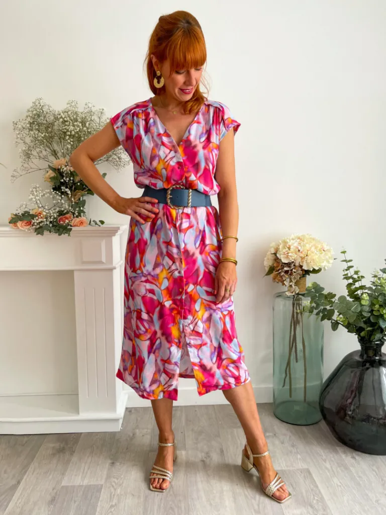 mona_robe_imprim_fuchsia_3.webp Robes, Jupes*Justine Boutique Mona robe imprimé fuchsia