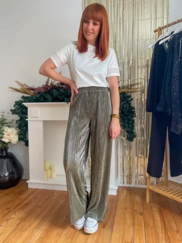 Pantalons, Jeans*Justine Boutique Muvi pantalon plissé brillant