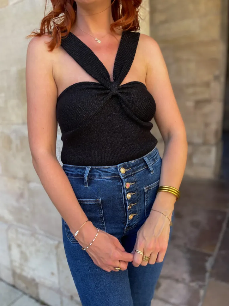 noeud_top_noir_scintillan_2.webp Tops, Blouses*Justine Boutique Noeud top noir scintillant
