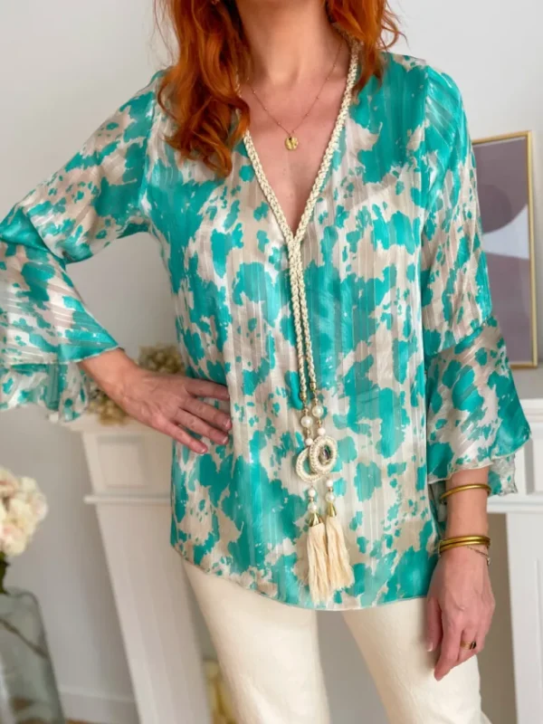 Tops, Blouses*Justine Boutique Nora blouse collier turquoise