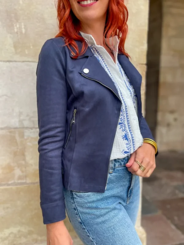Pulls, Gilets | Vestes, Manteaux*Justine Boutique Perfecto daim marine