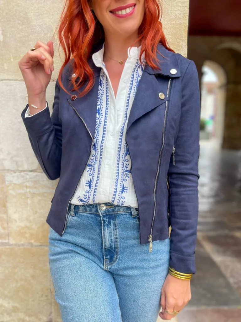 perfecto_daim_marine_2.webp Pulls, Gilets | Vestes, Manteaux*Justine Boutique Perfecto daim marine