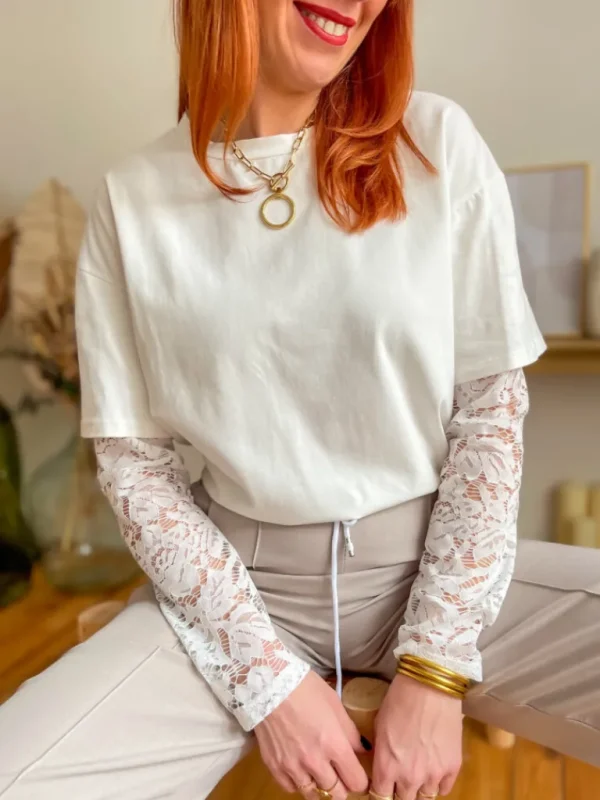 Tops, Blouses*Justine Boutique Robin tee shirt blanc dentelle