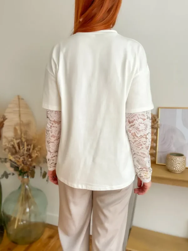 Tops, Blouses*Justine Boutique Robin tee shirt blanc dentelle