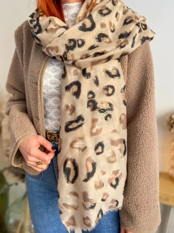 Echarpes, Bandeaux, Mitaines Et Casquettes*Justine Boutique Sarah écharpe léo taupe