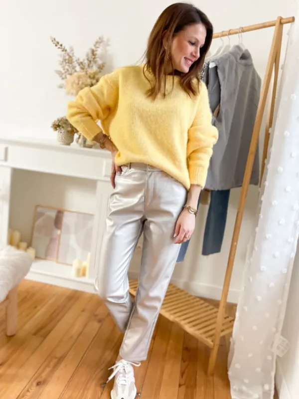 Pantalons, Jeans*Justine Boutique Silver pantalon simili cuir argenté