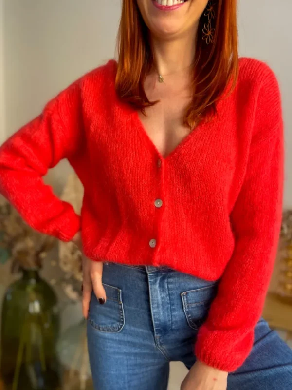Pulls, Gilets*Justine Boutique Suzy gilet mohair corail
