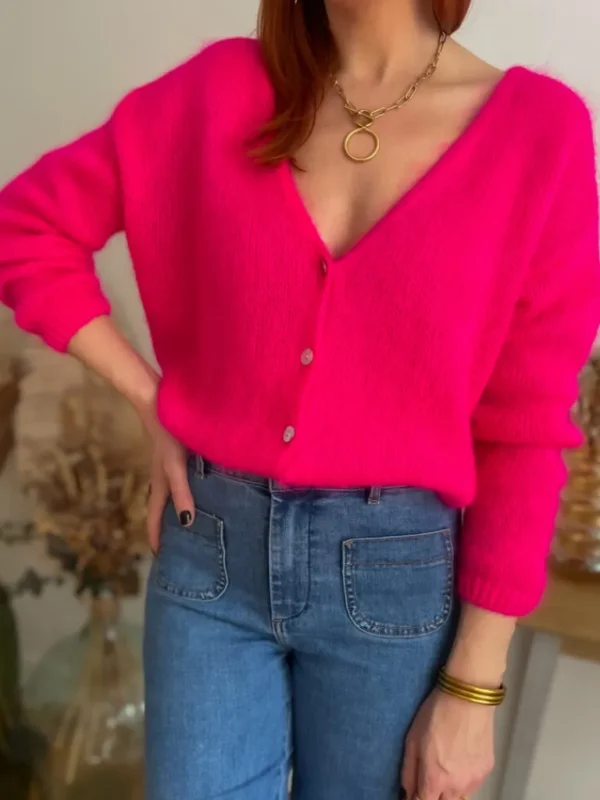 Pulls, Gilets*Justine Boutique Suzy gilet mohair et fushia