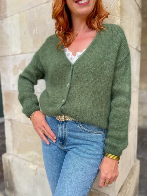 Pulls, Gilets*Justine Boutique Suzy gilet mohair kaki