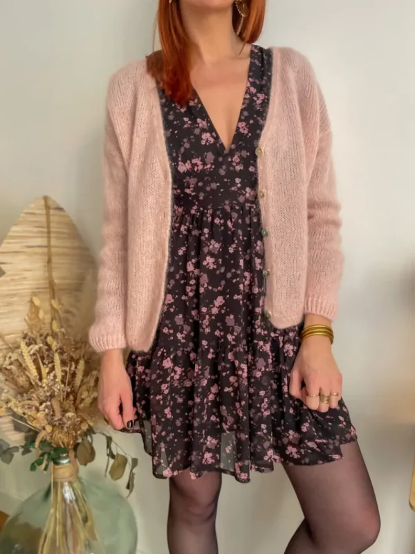 Pulls, Gilets*Justine Boutique Suzy gilet mohair rose poudre