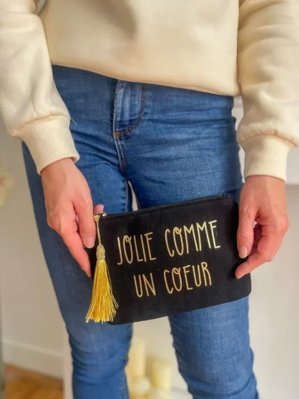 Pochettes, Sacs*Justine Boutique Trousse noire “Jolie comme un cœur”