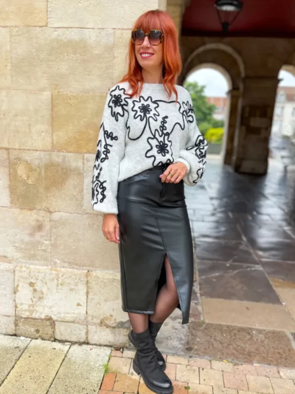 Robes, Jupes*Justine Boutique Veri jupe fendue en simili cuir noir