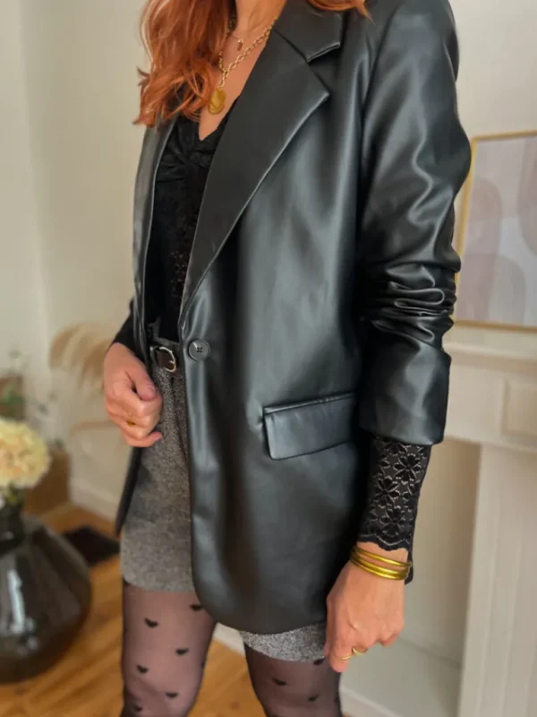 Vestes, Manteaux*Justine Boutique Willa blazer imitation cuir noir