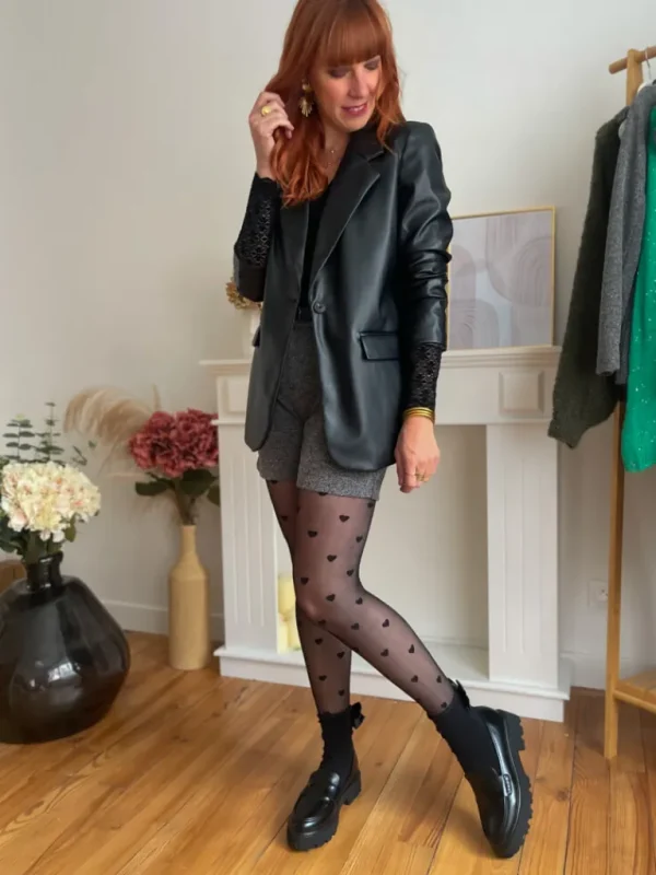 Vestes, Manteaux*Justine Boutique Willa blazer imitation cuir noir