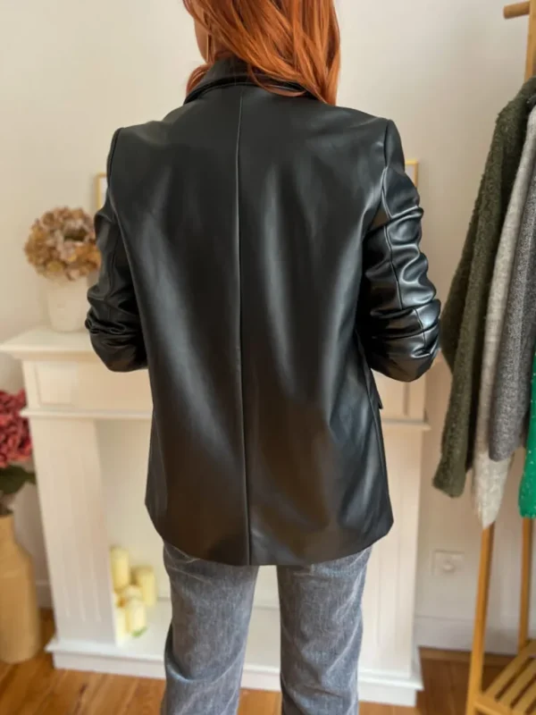 Vestes, Manteaux*Justine Boutique Willa blazer imitation cuir noir