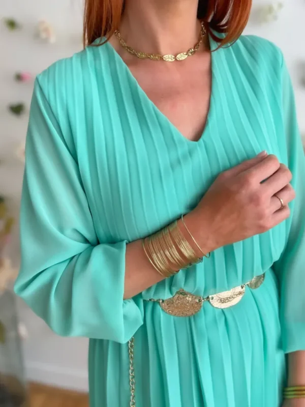 Robes, Jupes*Justine Boutique Zoé robe droite plissée amande